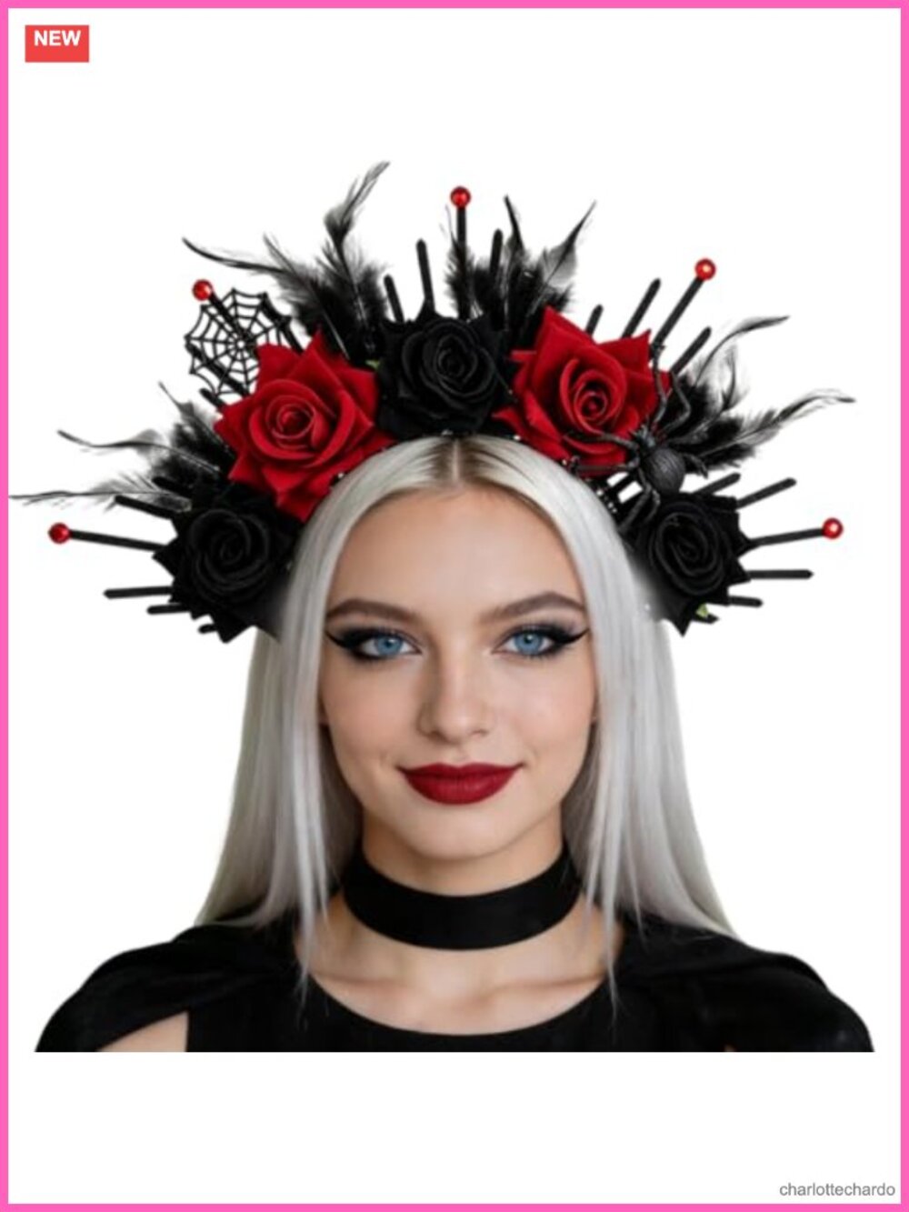 Gothic Halo Crown Headband Floral Rose Hair Accessory for Cosplay Costume